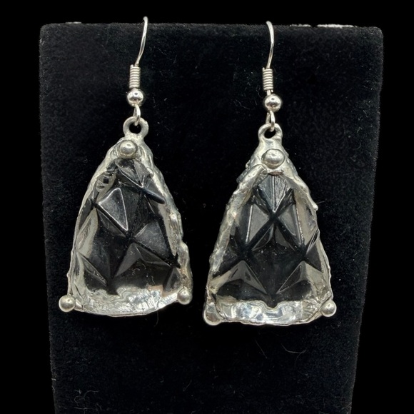 Anchor Hocking Crystal Glass Artisan Earrings W/ Silver Blend Bezel & 925 Hooks - Picture 15 of 17